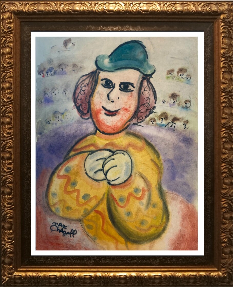 CHAGALL- Original Watercolor/ Painting on Paper- Hand signed- Larger piece. pHD Approval. Appraisal- Ships Flat